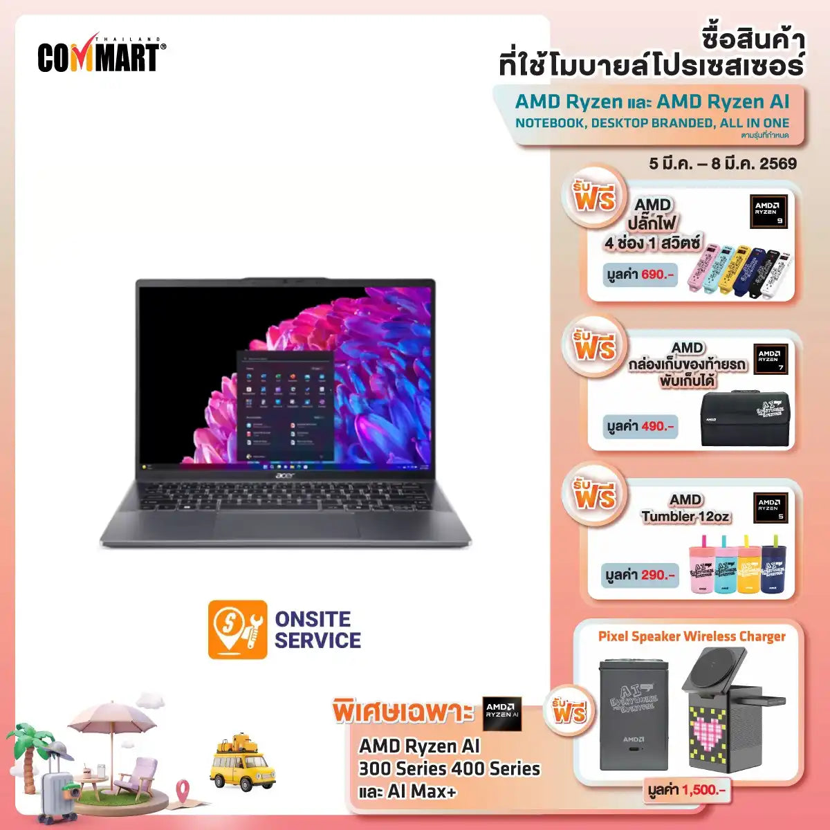 โน๊ตบุ๊ค Acer Swift Go 14 SFG14-63-R950 Ryzen9 สีเทา (Steel Gray)SpeedCom