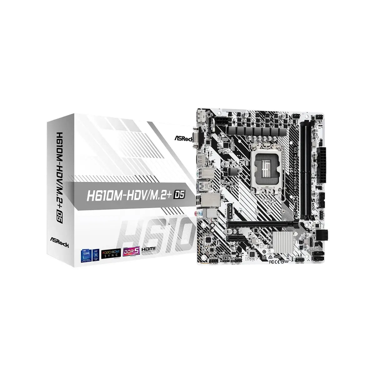 เมนบอร์ด ASRock H610M-HDV/M.2+D5 DDR5 LGA 1700 สีขาว - SpeedCom