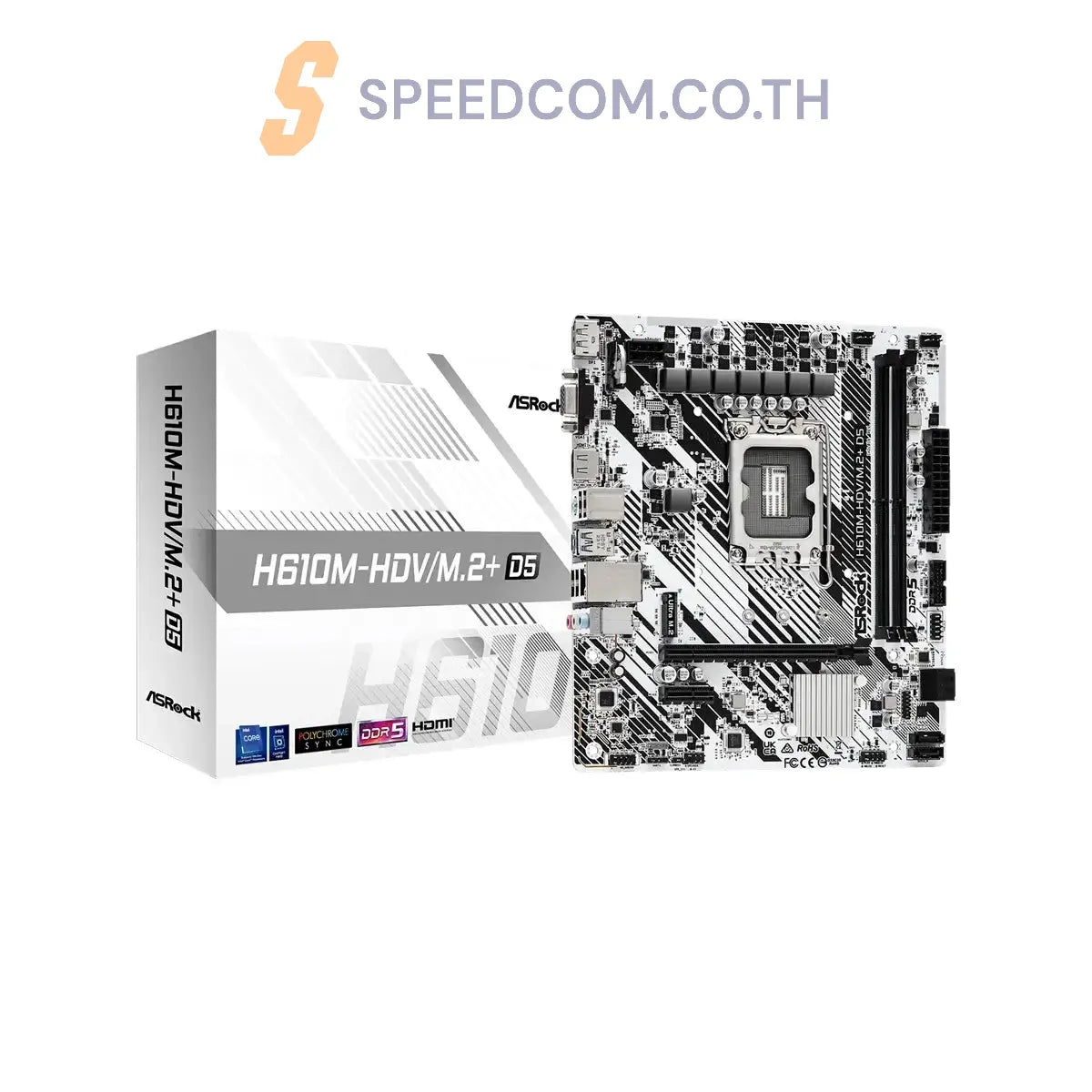 เมนบอร์ด ASRock H610M-HDV/M.2+D5 DDR5 LGA 1700 สีขาว - SpeedCom