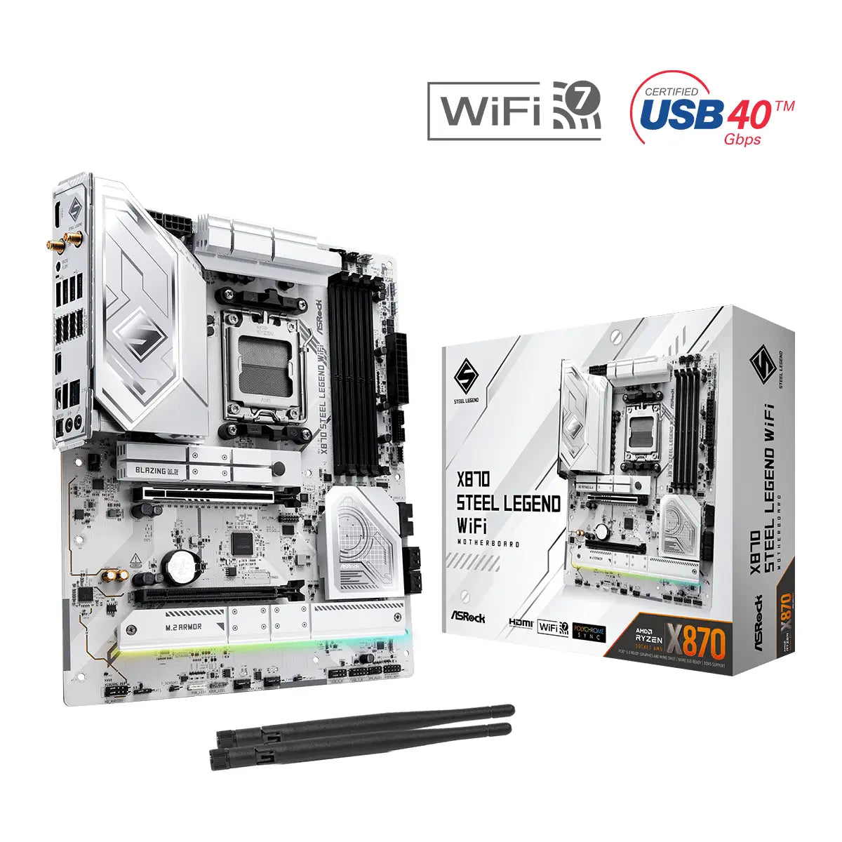 เมนบอร์ด ASRock X870 STEEL LEGEND WIFI AM5 DDR5 ATX สีขาว - SpeedCom