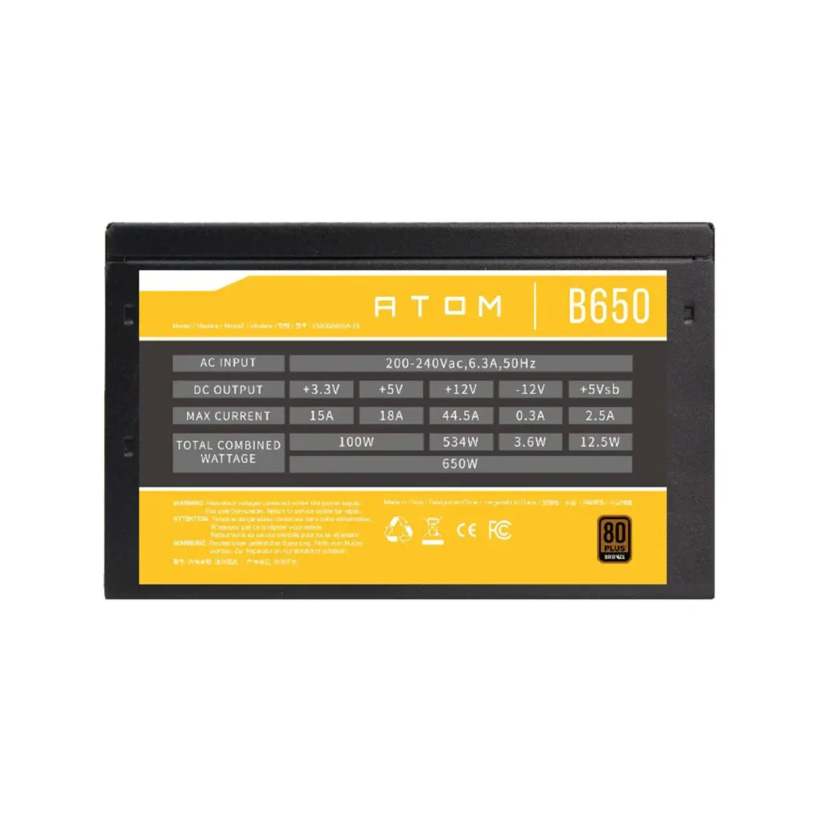 อุปกรณ์จ่ายไฟ Antec ATOM B650-US 80 PLUS BRONZE ATX สีดำ - SpeedCom
