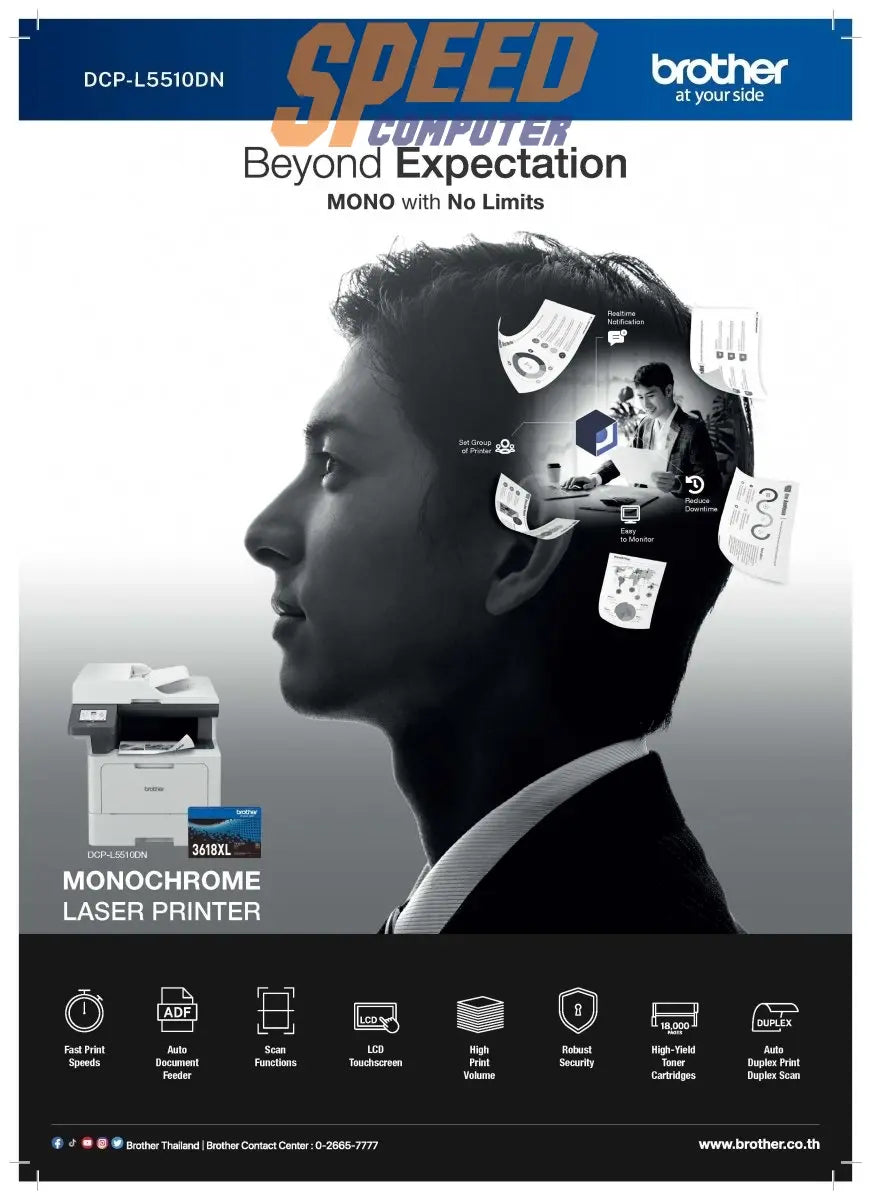 ปริ้นเตอร์เลเซอร์ Brother DCP - L5510DN สีขาว - SpeedCom