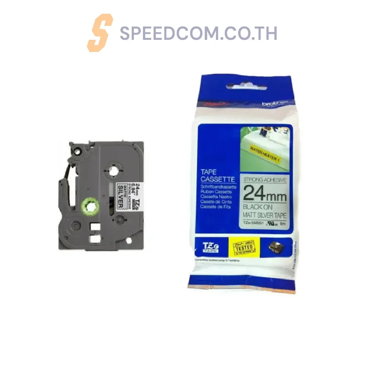 เทปพิมพ์ฉลาก Brother Label Tape Size 24 mm. BLACK ON MATTE SILVER EXTRA STRENGTH - SpeedCom
