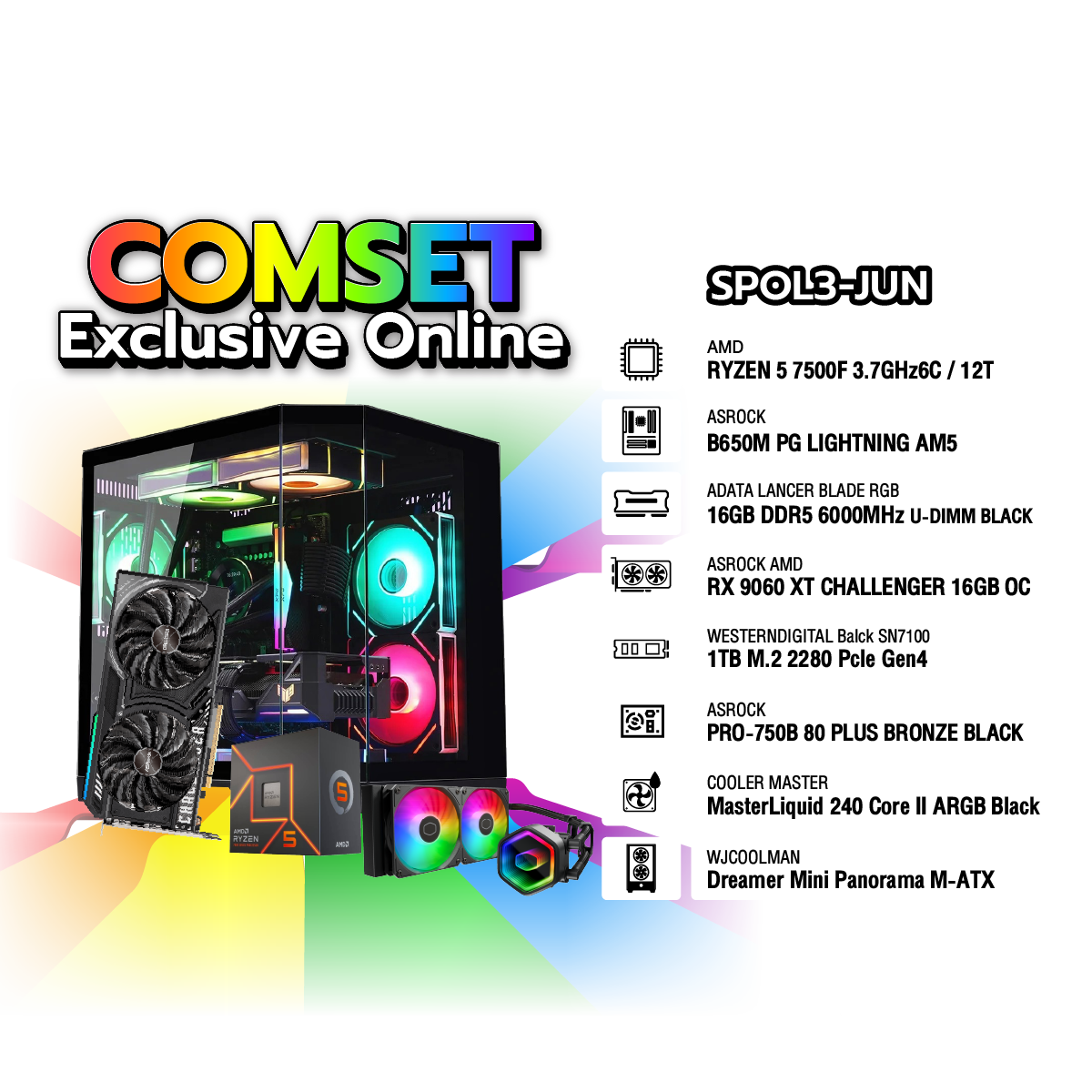 คอมประกอบ Set SPOL3-JUN-R5-7500F-16GB-1TB-9060XTSpeedCom