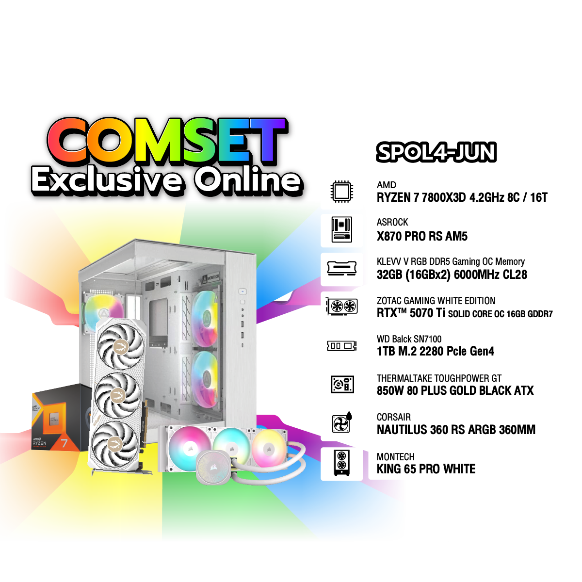 คอมประกอบ Set SPOL4-JUN-R7-7800X3D-32GB-1TB-5070TISpeedCom
