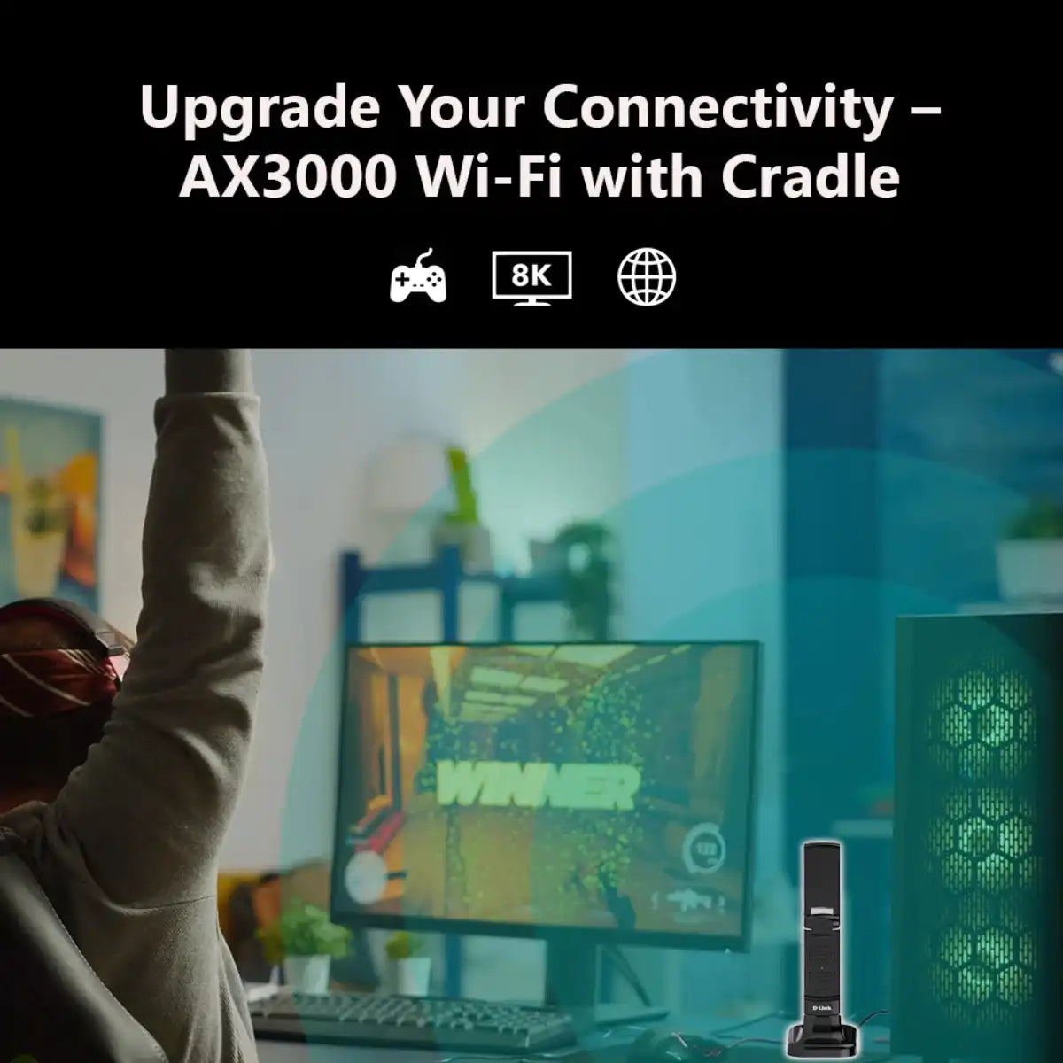 อุปกรณ์รับสัญญาณไวไฟ D-Link DWA-X3030 AX3000 Wireless USB Adapter สีดำ