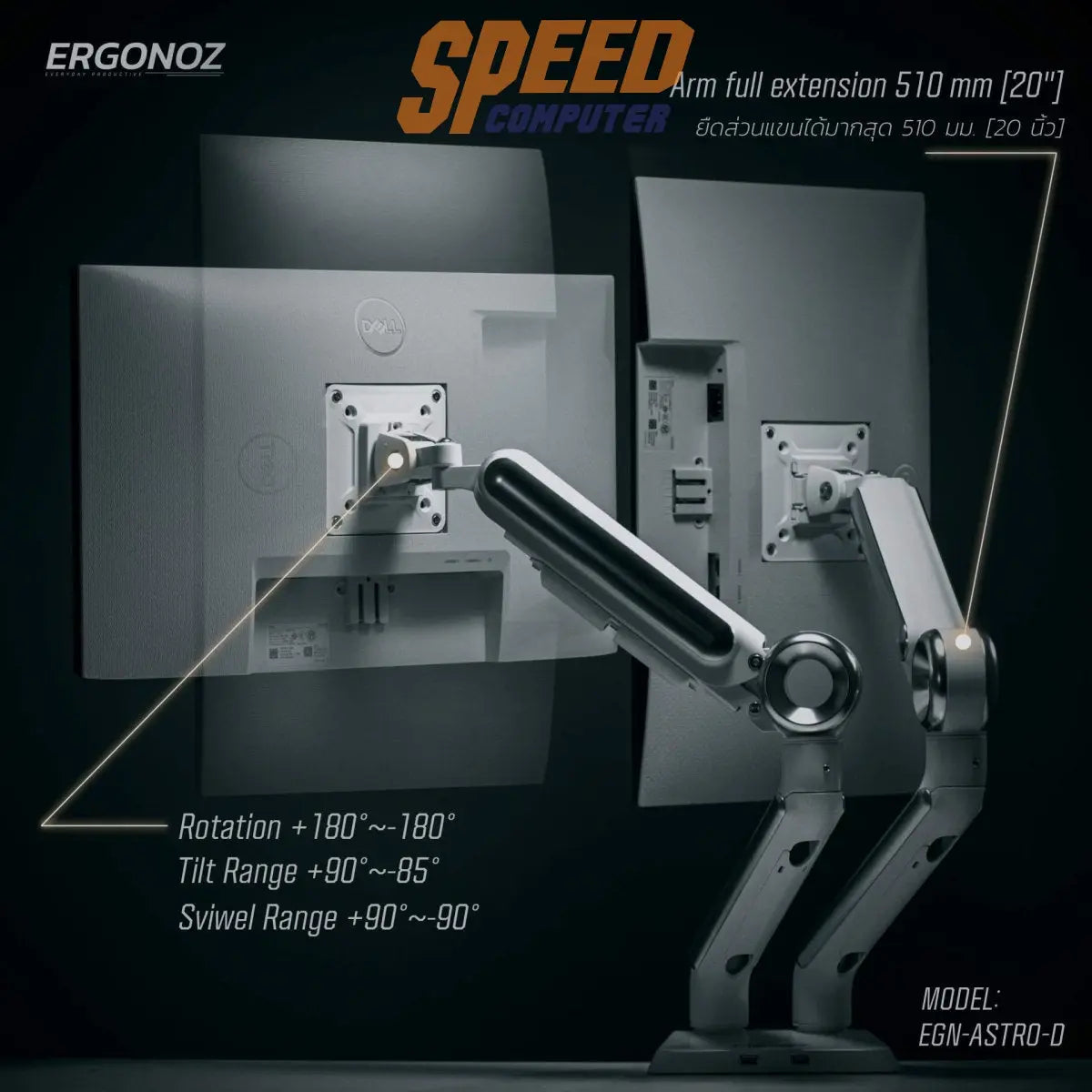 ขาจับจอ ERGONOZ ASTRO สีขาว (Metalic White) - SpeedCom