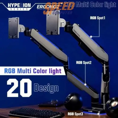 ขาจับจอ ERGONOZ Hyperion Heavy Duty RGB สีดำ (Matte Black) - SpeedCom