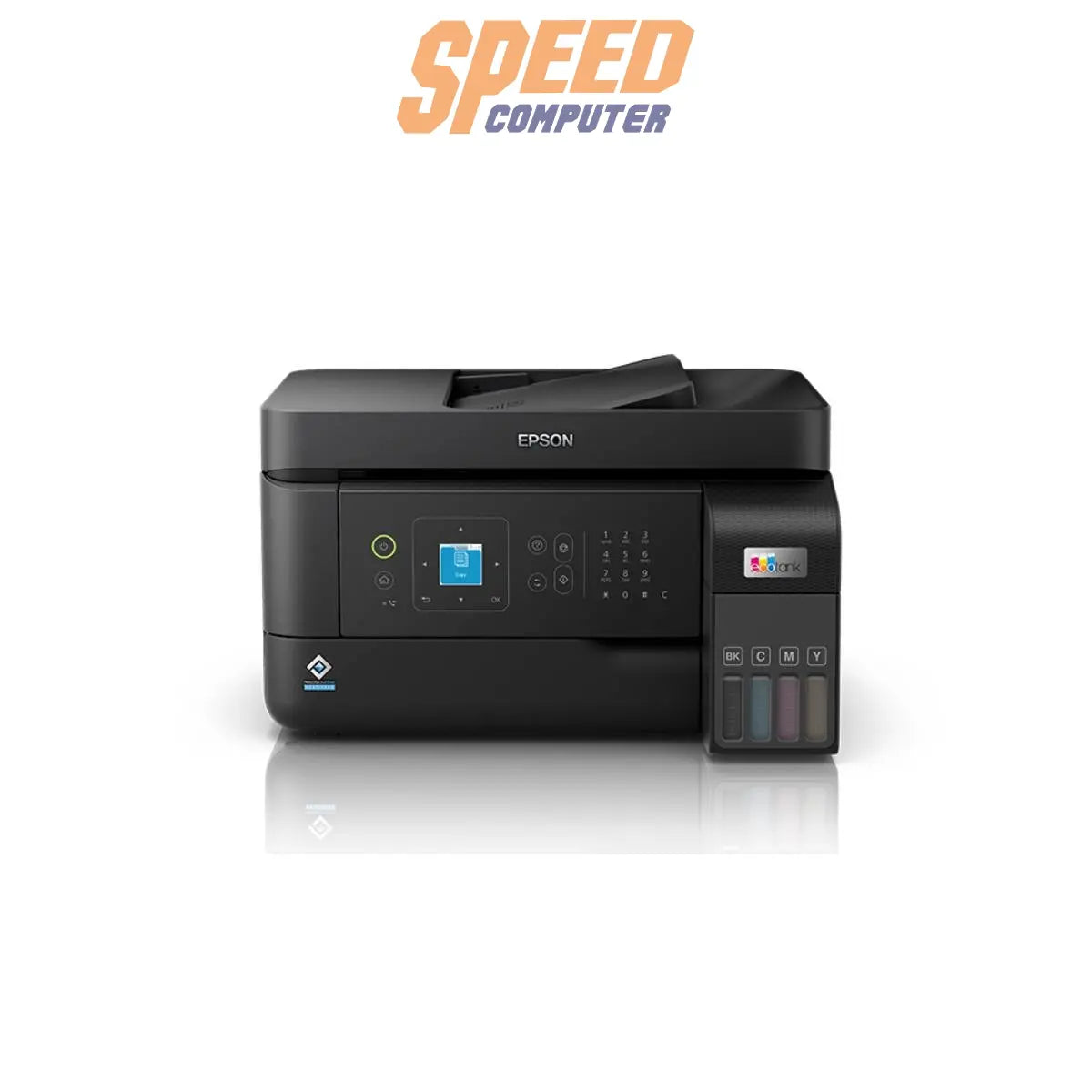 ปริ้นเตอร์อิงค์เจ็ท Epson L5590 ระบบหมึกแท็งก์ All-in-One สีดำ รองรับการพิมพ์ สแกน ถ่ายเอกสาร และแฟกซ์ พร้อมเชื่อมต่อ Wi-Fi เหมาะสำหรับใช้งานในสำนักงานและธุรกิจ