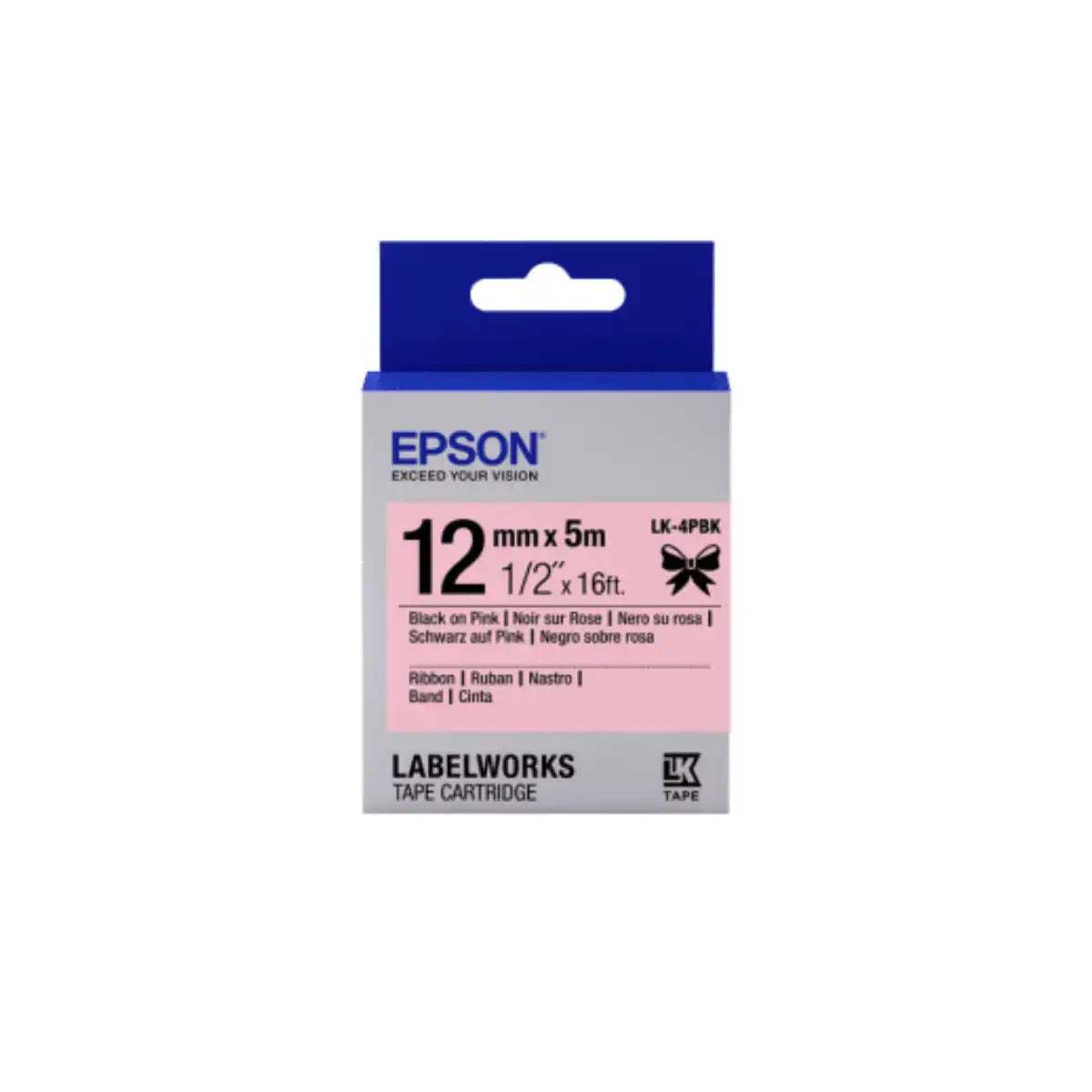 เทปพิมพ์ฉลาก Epson LK 4PBK LabelWorks Ribbon LK Cartridge 1/2" Black on PinkSpeedCom