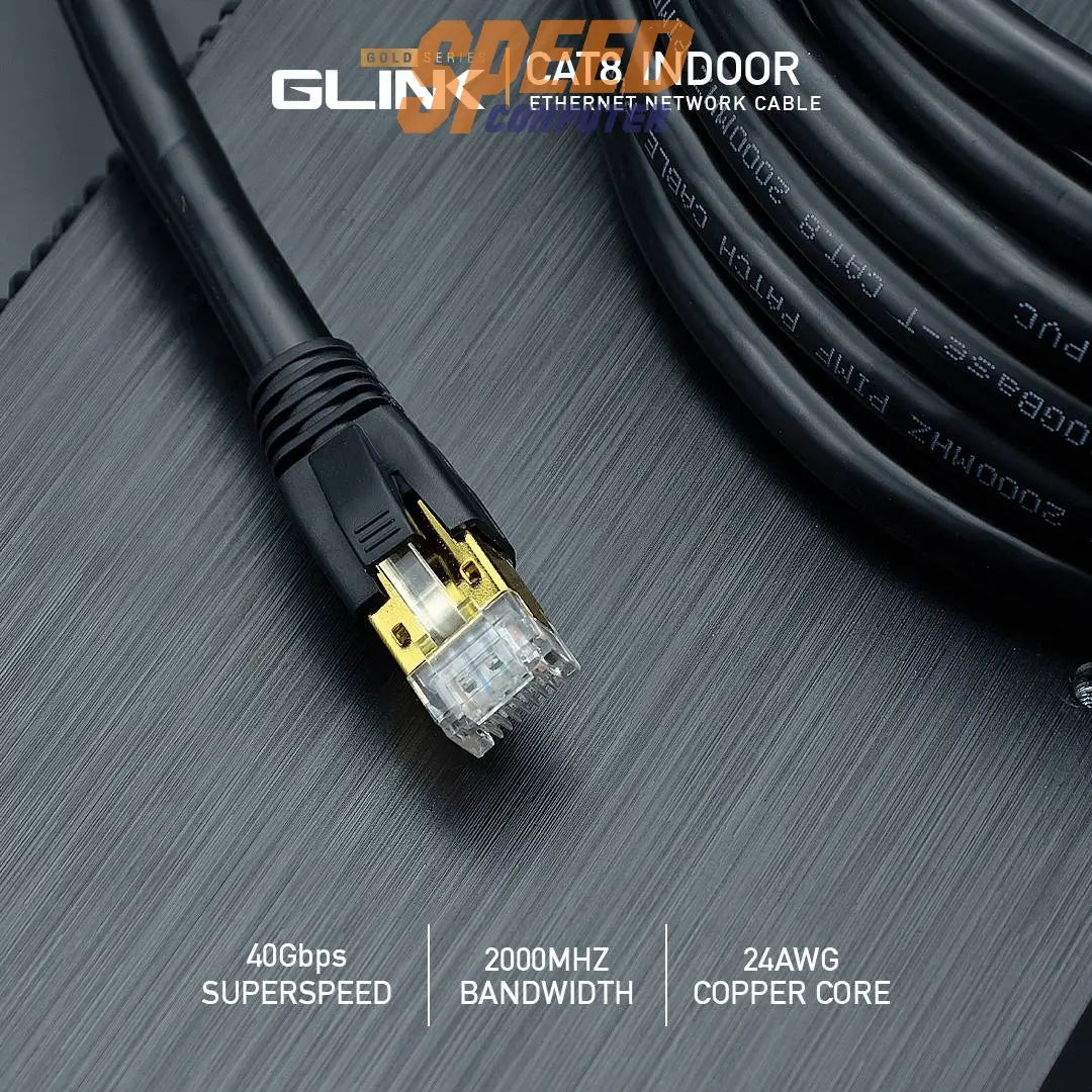 สายแลน GLINK Gold Series รุ่น CABLE/8 มาตรฐาน Cat8 รองรับความเร็วสูงสุดระดับ 40Gbps และแบนด์วิธ 2000MHz เหมาะสำหรับใช้งานอินเทอร์เน็ตความเร็วสูงและอุปกรณ์เครือข่ายระดับมืออาชีพ