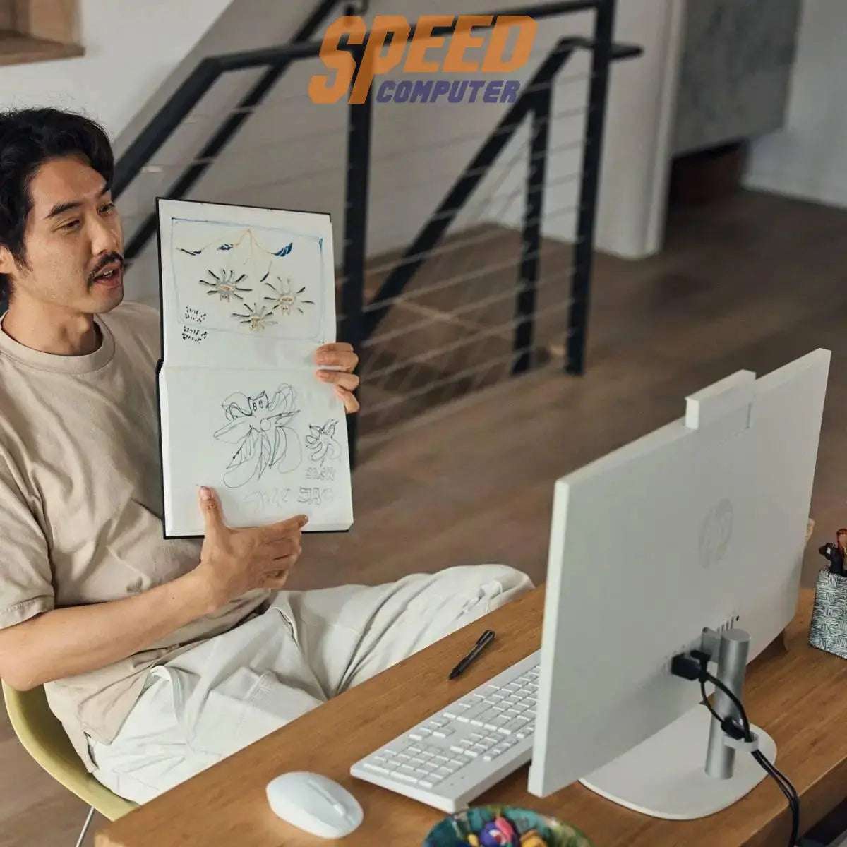 ออลอินวัน HP 24-cr0105d (B13A3PA) Ryzen 5 สีขาว (Shell White) - SpeedCom