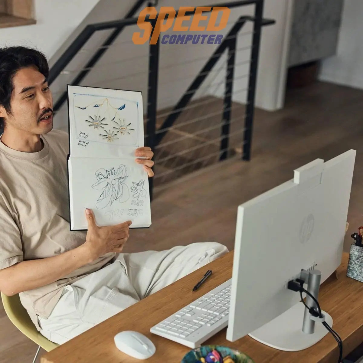 ออลอินวัน HP 24 - cr0105d (B13A3PA) Ryzen 5 สีขาว (Shell White) - SpeedCom