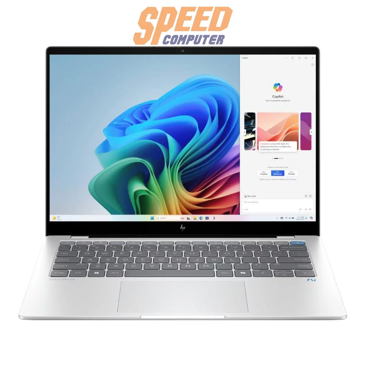 โน๊ตบุ๊ค HP OmniBook X 14 FE1012QU (B27SVPA) Snapdragon X1P สีเงิน (Glacier silver) - SpeedCom