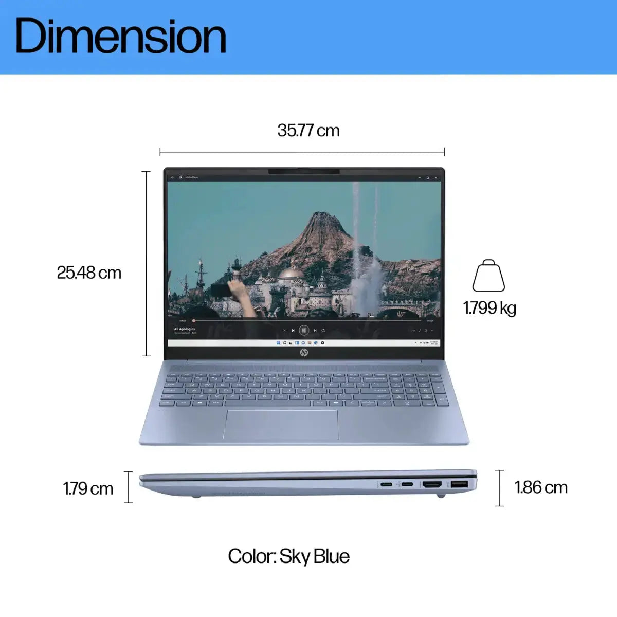 โน๊ตบุ๊ค HP Pavilion 16 AG0029AU Ryzen 7 สีฟ้า (Sky Blue)