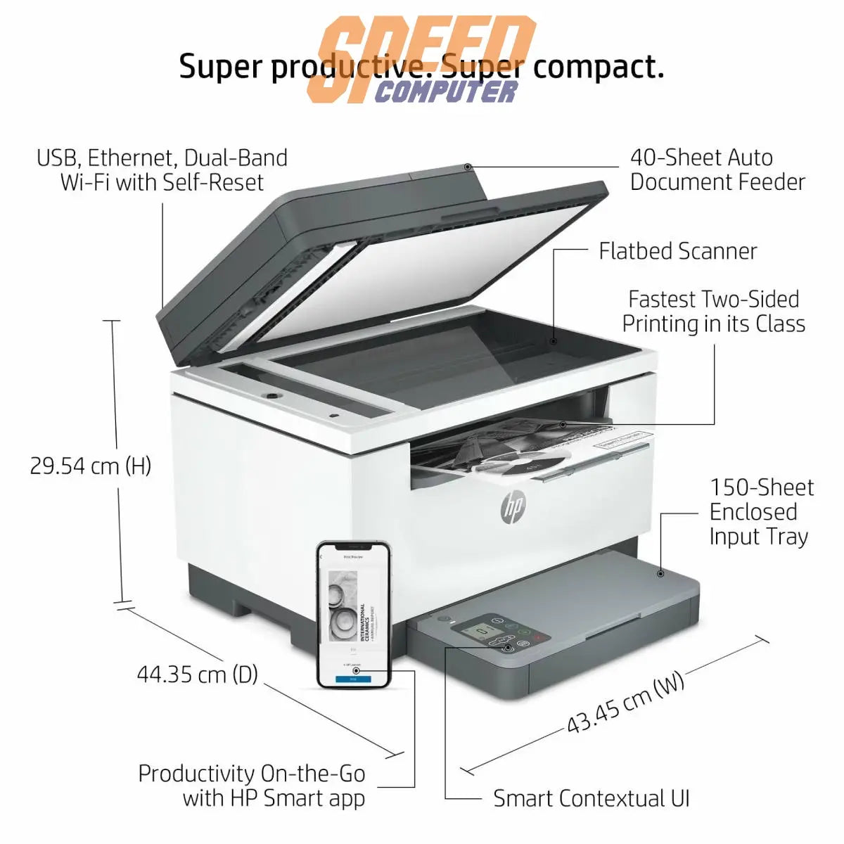 ปริ้นเตอร์เลเซอร์ Laser Printer HP MFP M236SDW (9YG09A) สีขาวSpeedCom