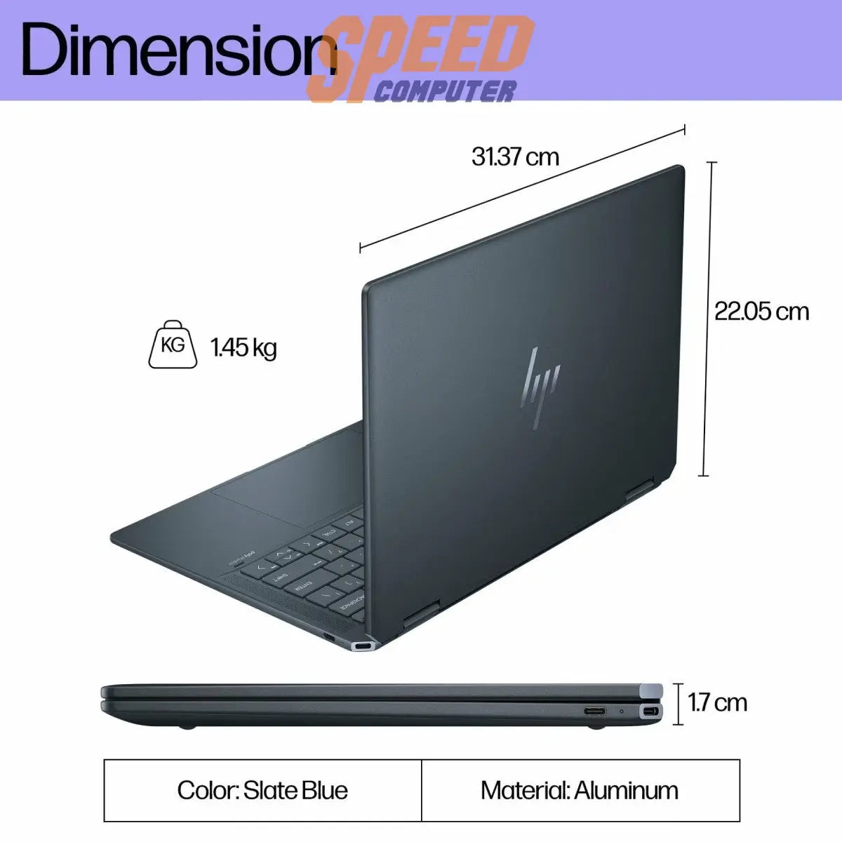 โน๊ตบุ๊ค HP Spectre x360 14 - eu0009TU(9Q4M4PA) Ultra 5 สีเทา(Slate Blue) - SpeedCom