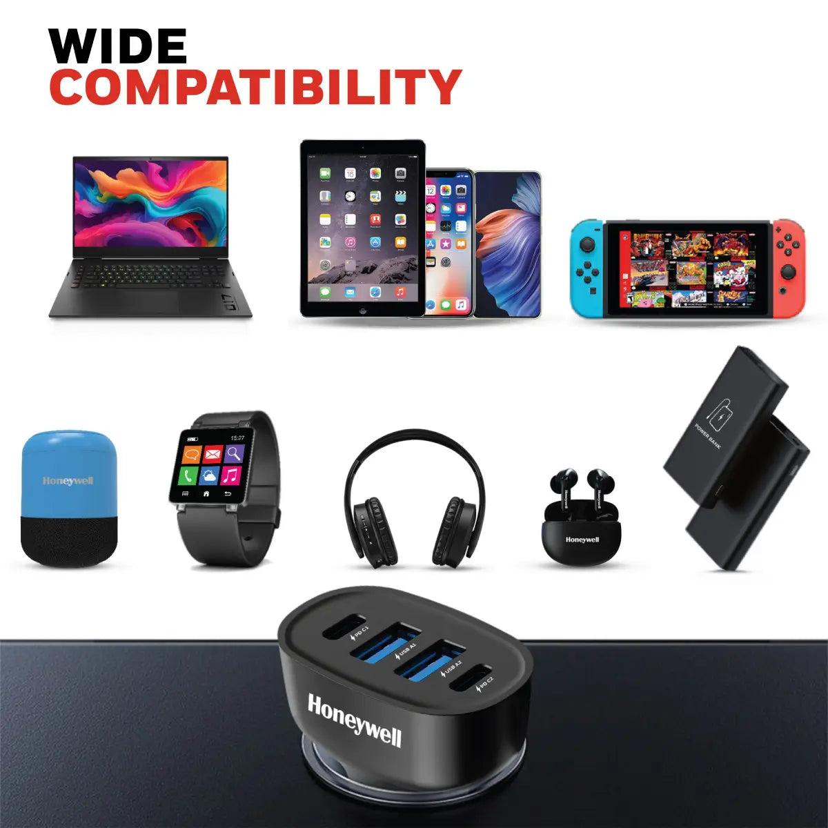 หัวชาร์จบนรถยนต์ Honeywell Micro CLA 100W PD Smart Car Charger