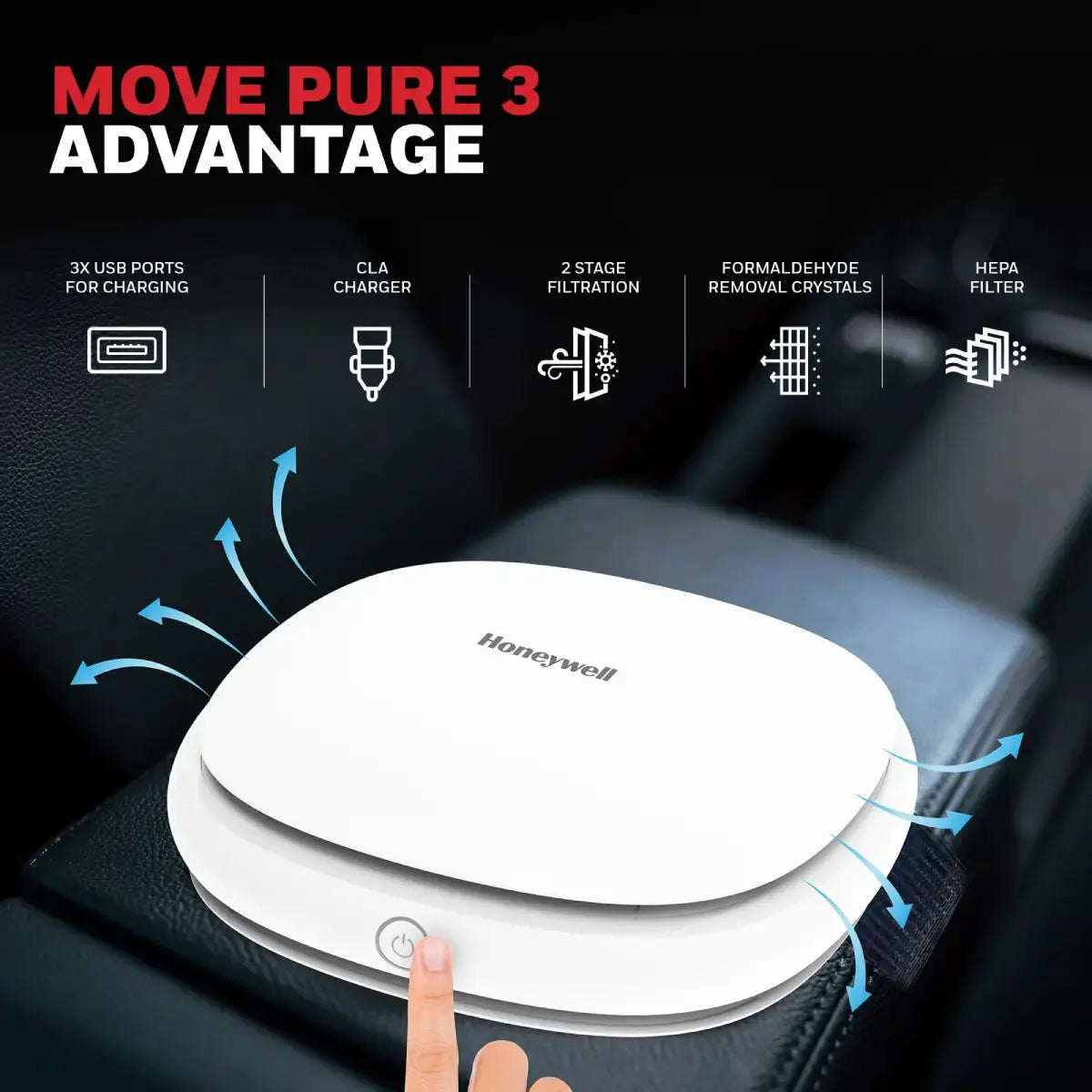 เครื่องฟอกอากาศในรถบนต์ Honeywell Move Pure 3 Car Air Purifier สีขาว