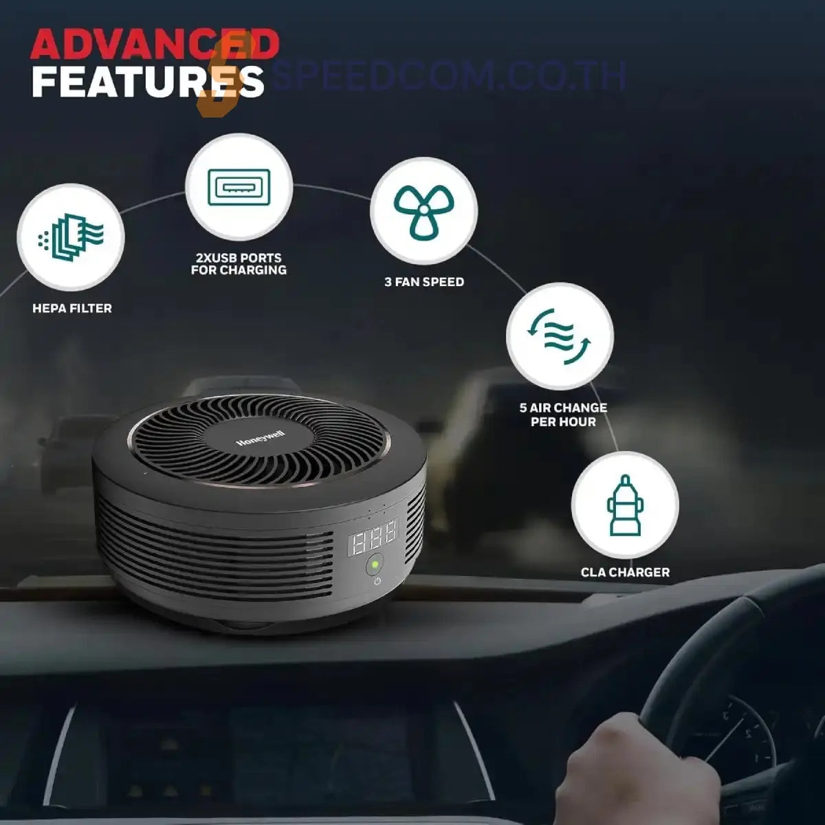 เครื่องฟอกอากาศในรถยนต์ Honeywell Move Pure 4 Car Air Purifier สีดำ