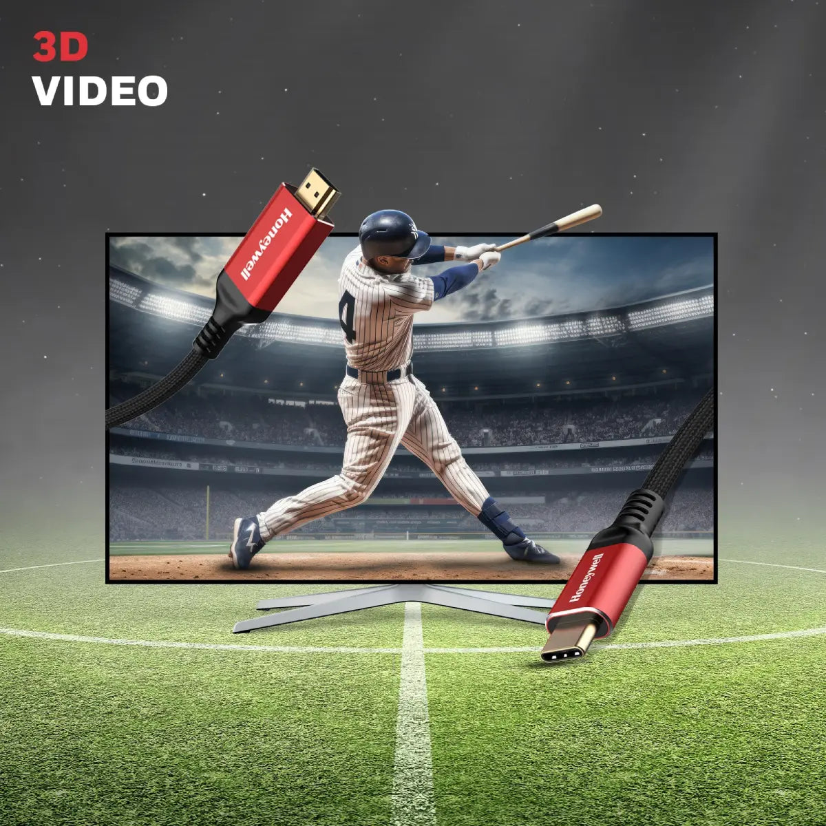 สายต่อจอคอมพิวเตอร์ Honeywell Type C to HDMI Cable สีแดง