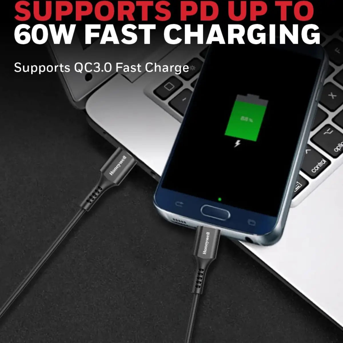 สายชาร์จ Honeywell Type C to Type C cable 1.8mtr สีดำ
