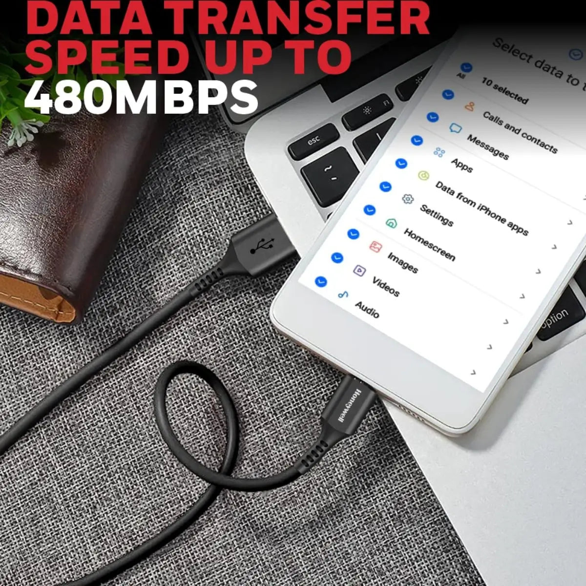 สายชาร์จ Honeywell USB 2.0 to Type C cable 1.8Mtr สีดำ