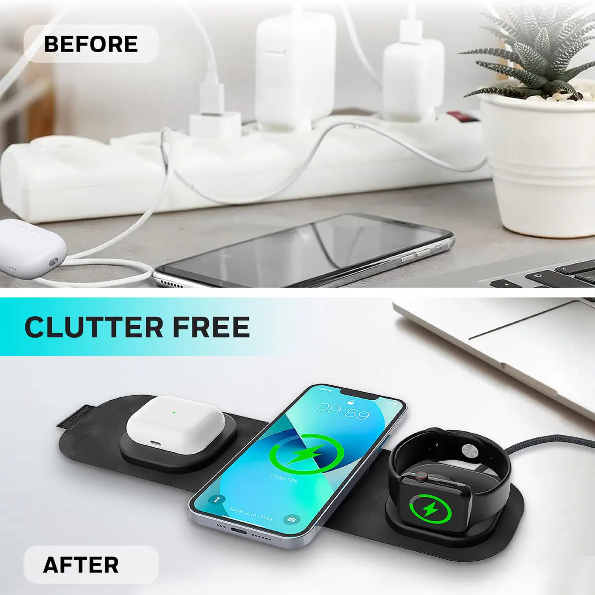 แท่นชาร์จ Honeywell Zest Wireless 3 in 1 Foldable Charger - SpeedCom