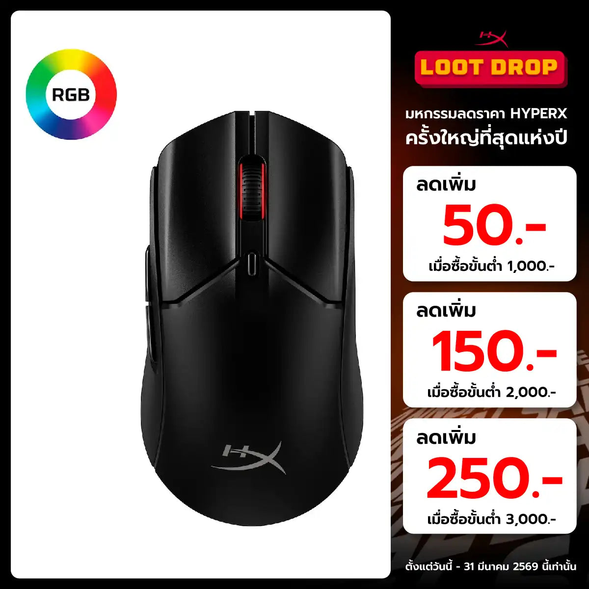 เมาส์ไร้สาย HyperX Pulsefire Haste 2 WirelessSpeedCom