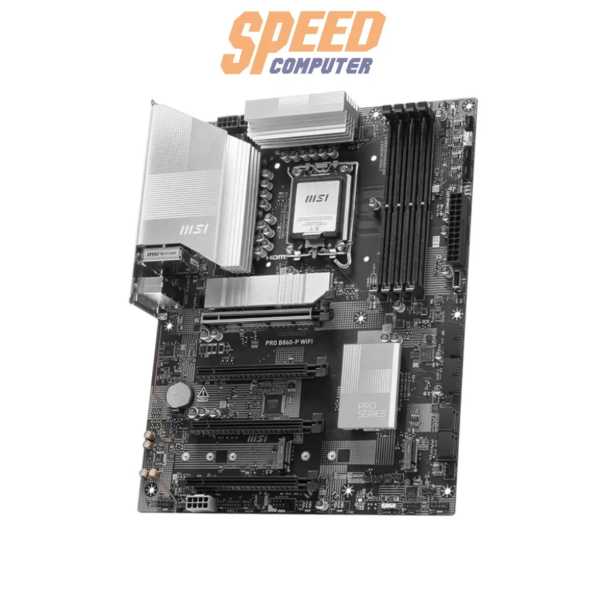 เมนบอร์ด MSI PRO B860-P WIFI รองรับซีพียู Intel LGA 1851 และแรม DDR5 พร้อม Wi-Fi ในตัว เหมาะสำหรับใช้งานทั่วไปและประกอบพีซีเพื่อธุรกิจ