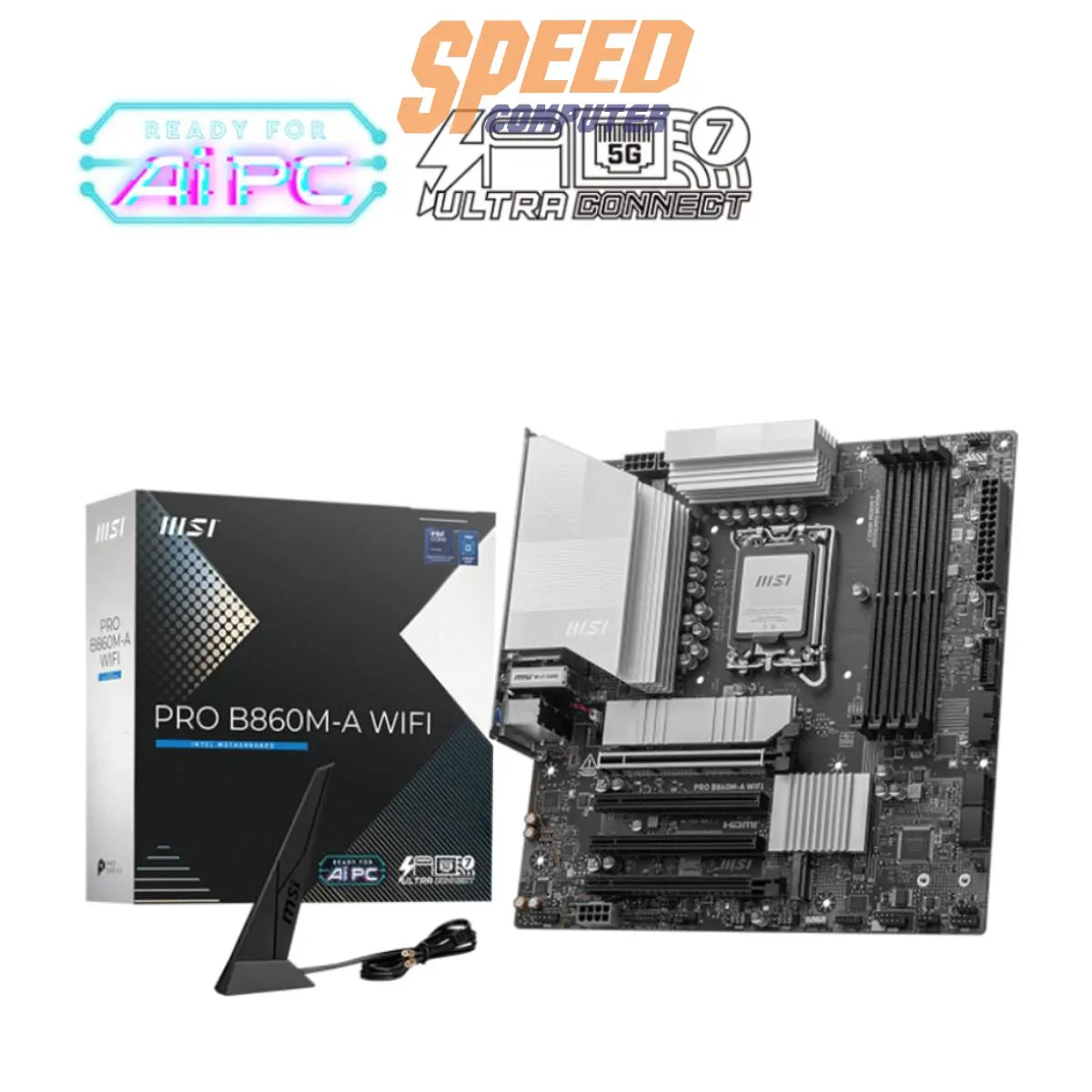 เมนบอร์ด MSI PRO B860M-A รองรับซีพียู LGA 1851 และแรม DDR5 พร้อม Wi-Fi ในตัว เหมาะสำหรับประกอบพีซีใช้งานทั่วไปและธุรกิจ