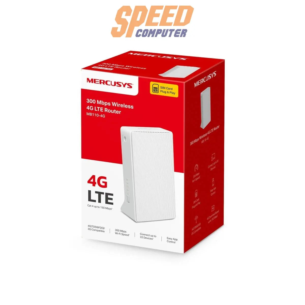 เราเตอร์ Mercusys MB110 - 4G 300 Mbps Wireless N 4G LTE Router สีขาว - SpeedCom