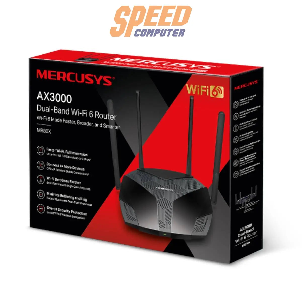 เราเตอร์ Mercusys MR80X AX3000 Dual - Band Wi - Fi 6 BLACK - SpeedCom