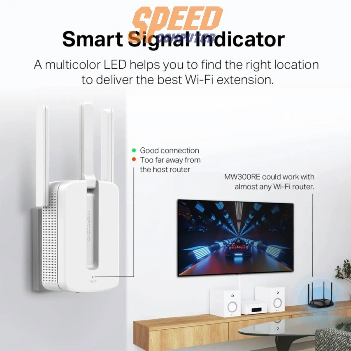 อุปกรณ์ขยายสัญญาณ Mercusys MW300RE 300 Mbps Wi - Fi Range Extender สีขาว - SpeedCom