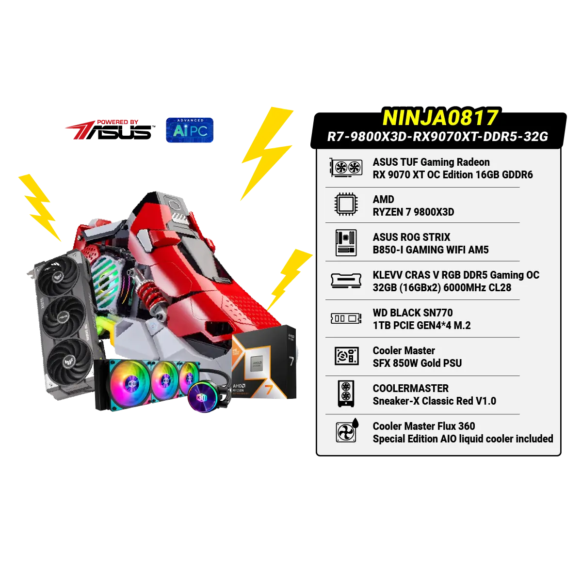 คอมประกอบ NINJA0817-R7-9800X3D-RX9070XT-DDR5-32G Powered By ASUS - SpeedCom