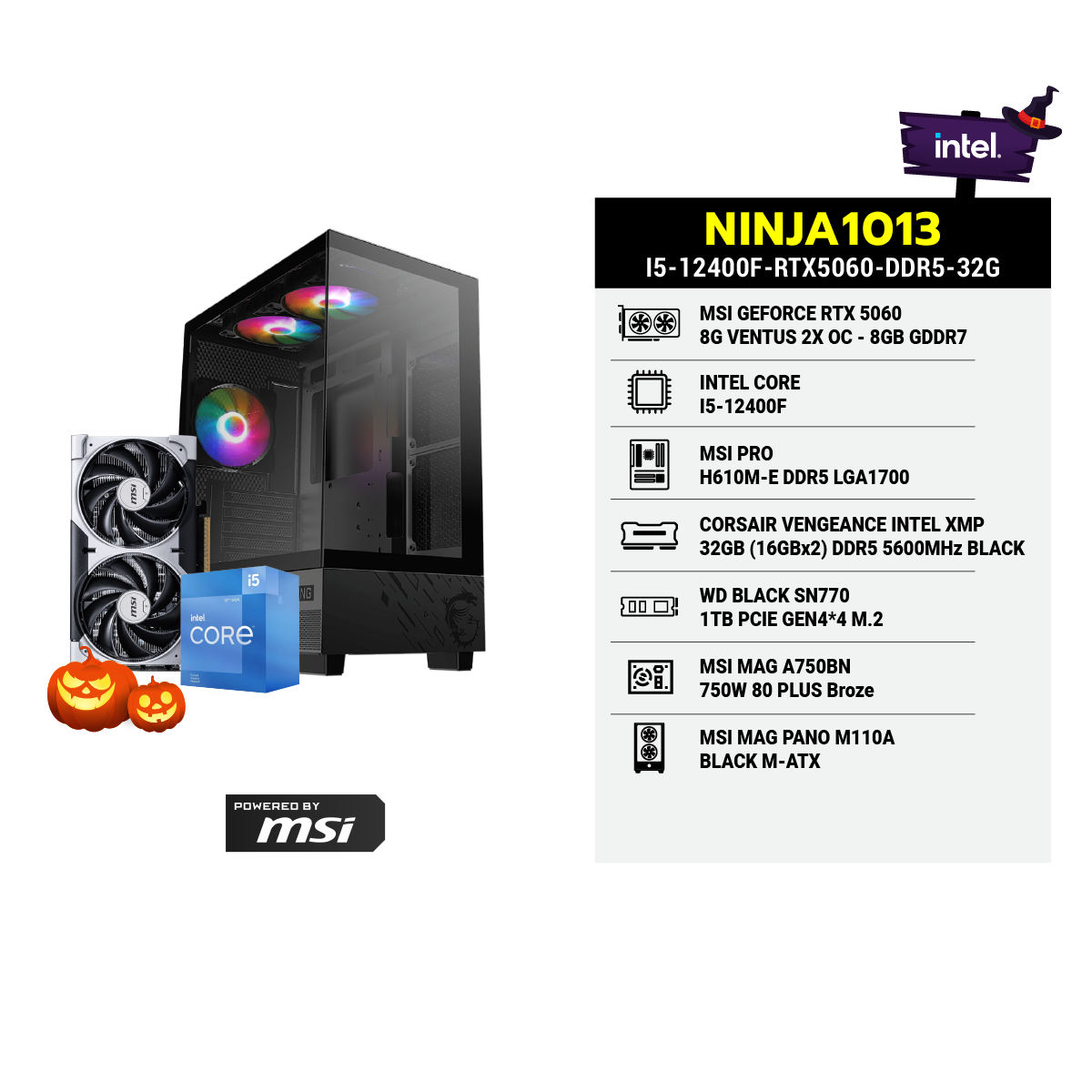 คอมประกอบ NINJA1013-I5-12400F-RTX5060-DDR5-32G Powered BY MSI