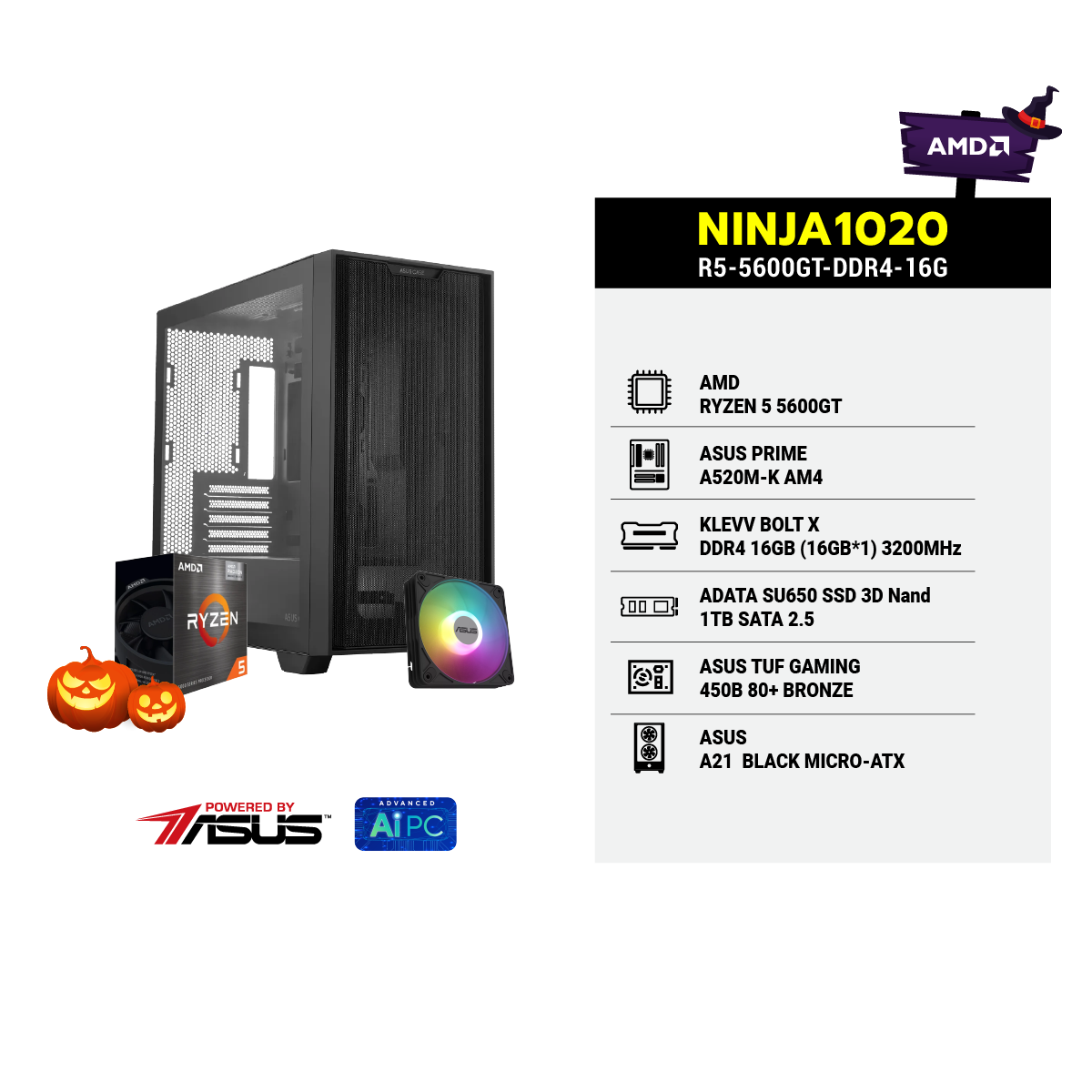 คอมประกอบ NINJA1020-R5-5600GT-DDR4-16G Powered BY ASUS