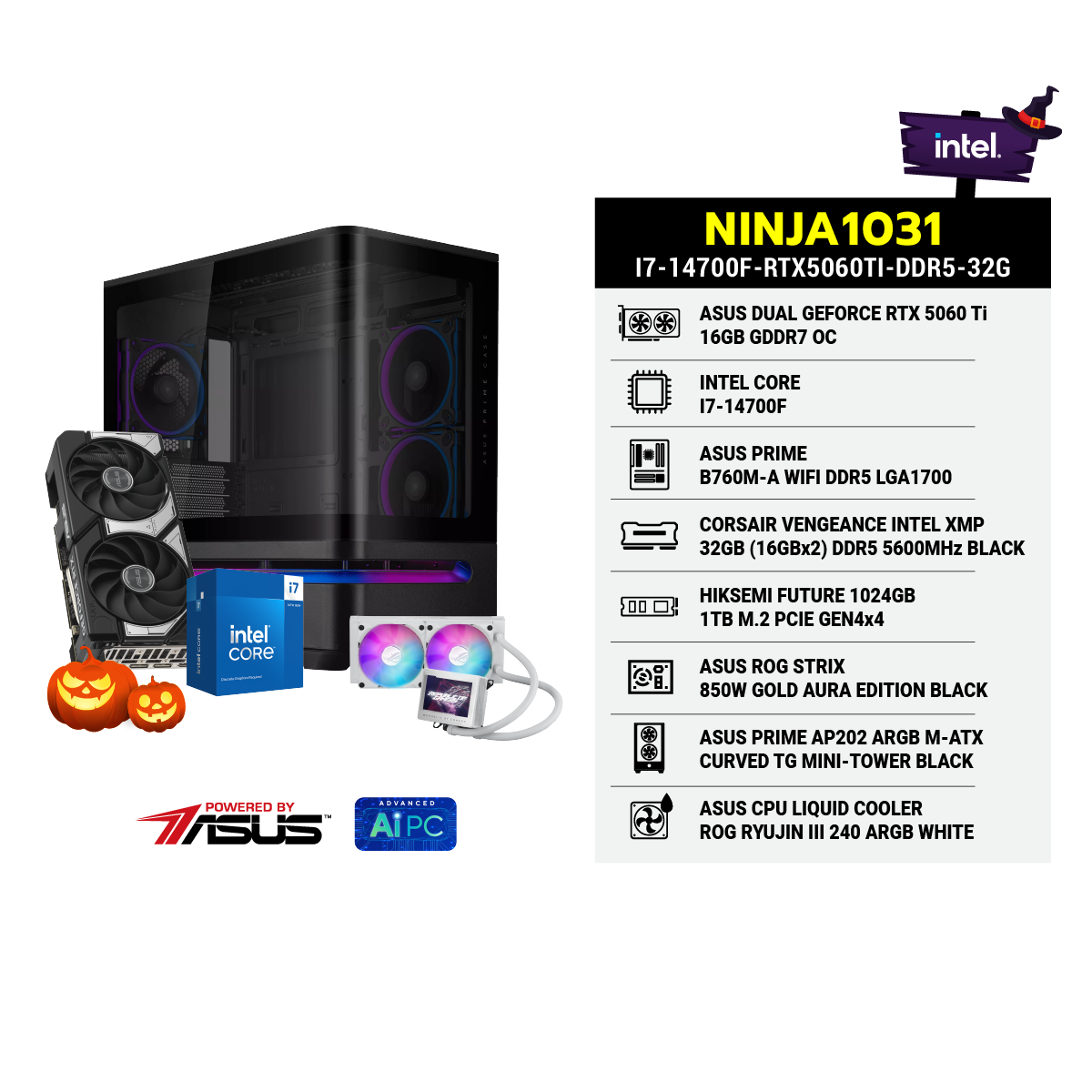 คอมประกอบ NINJA1031-I7-14700F-RTX5060TI-DDR5-32G Powered BY ASUS