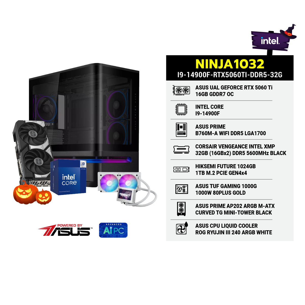 คอมประกอบ NINJA1032-I9-14900F-RTX5060TI-DDR5-32G Powered BY ASUS