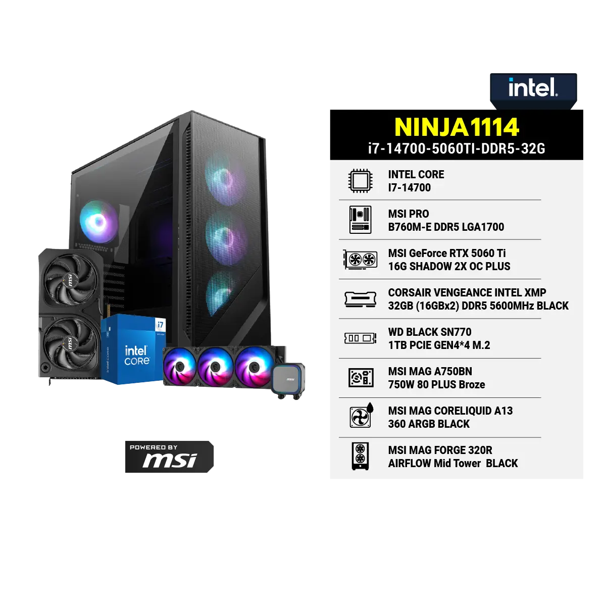 คอมประกอบ NINJA1114-i7-14700-5060TI-DDR5-32G Powered BY MSISpeedCom