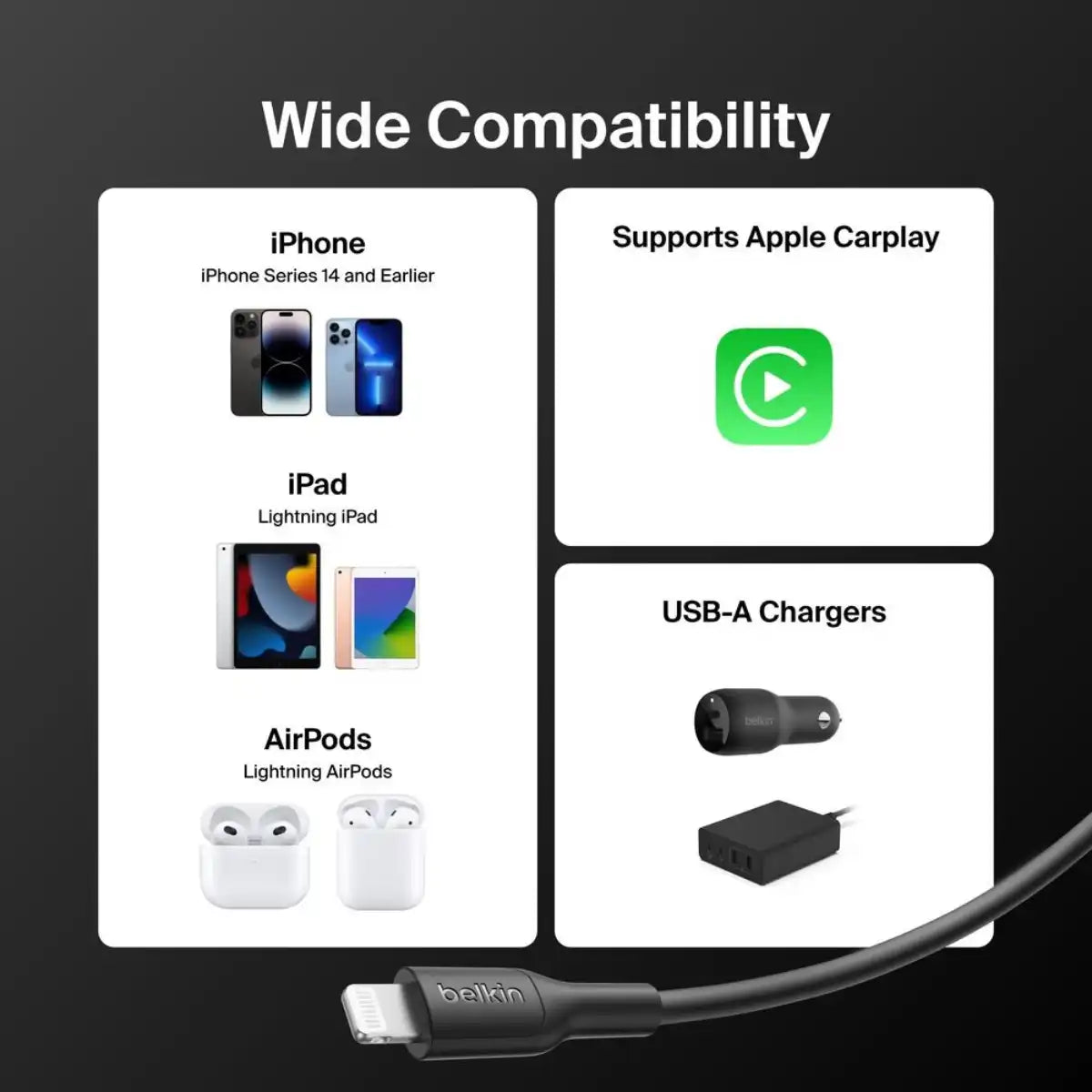 สายชาร์จ Belkin BoostCharge USB-A Cable to Lightning 6.6ft/2m