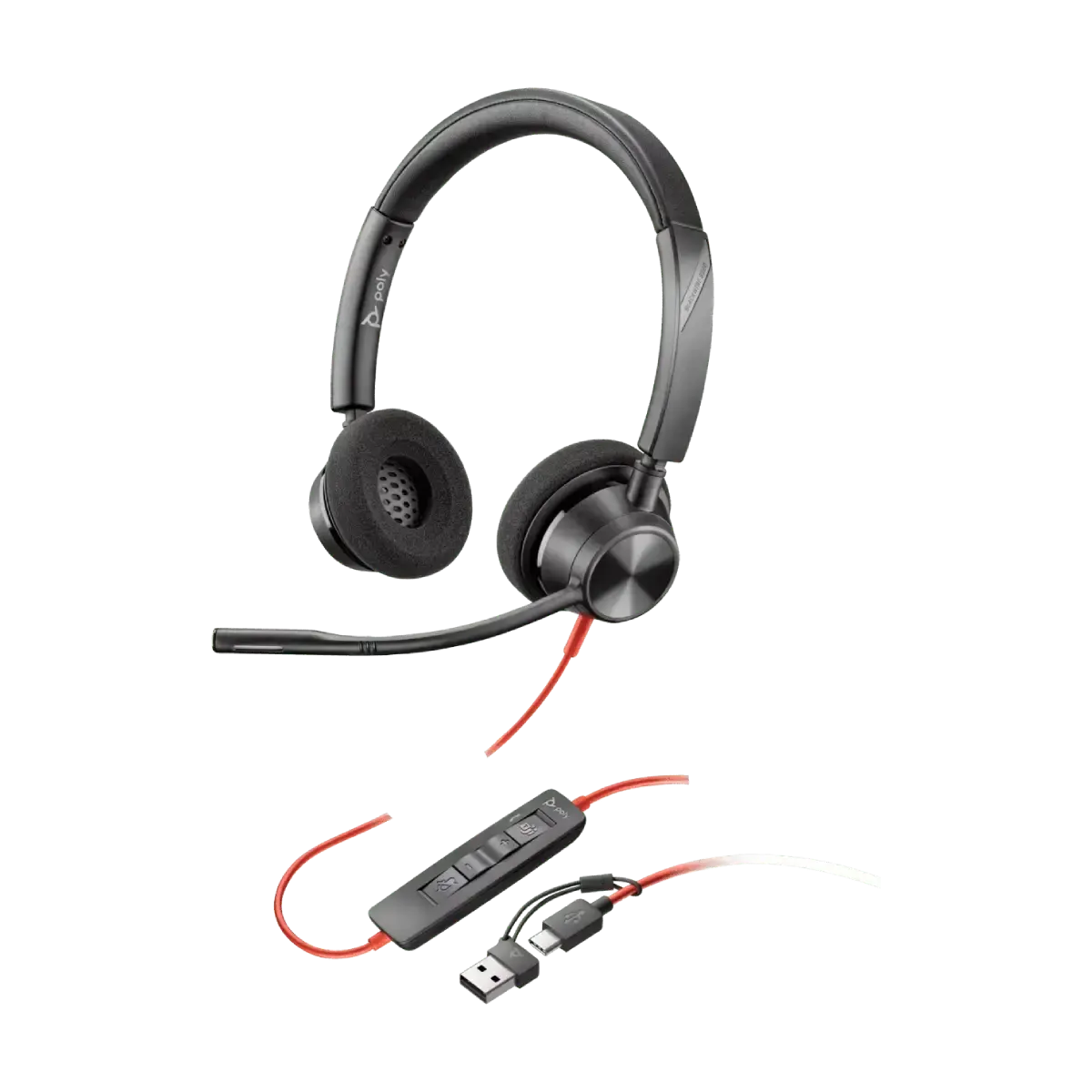 หูฟัง Poly Blackwire 3320 (8X220AA) USB-C Headset +USB-C/A Adapter