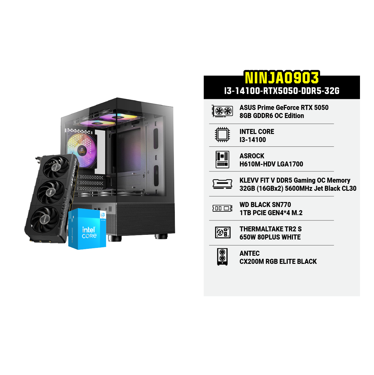 คอมประกอบ Set NINJA0903-I3-14100-RTX5050-DDR5-32G