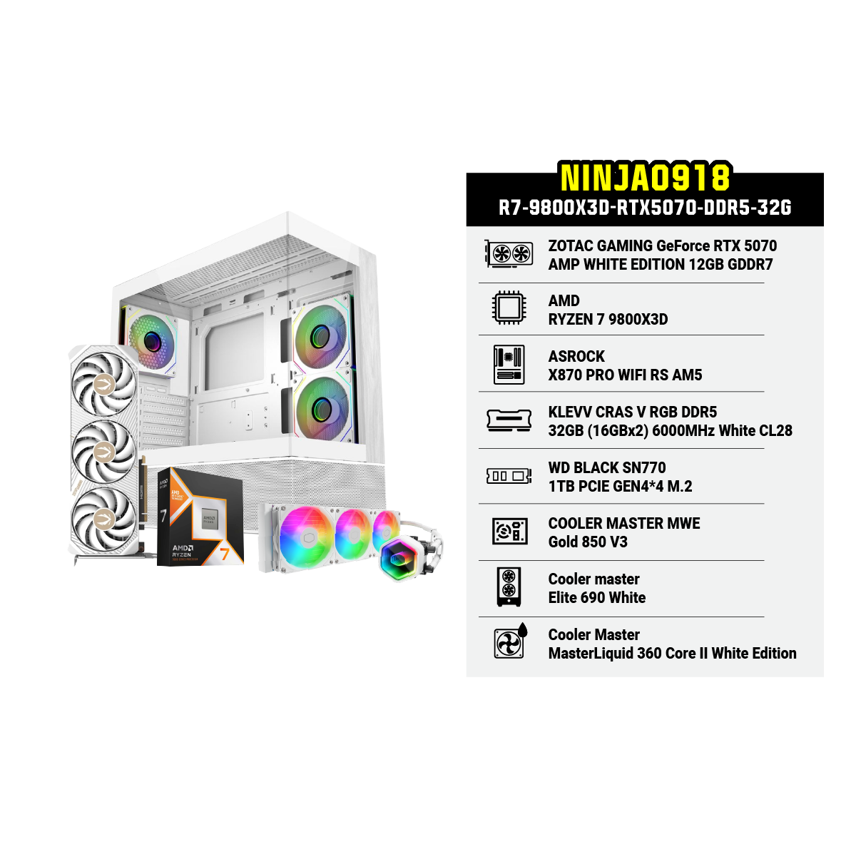 คอมประกอบ Set NINJA0918-R7-9800X3D-RTX5070-DDR5-32G