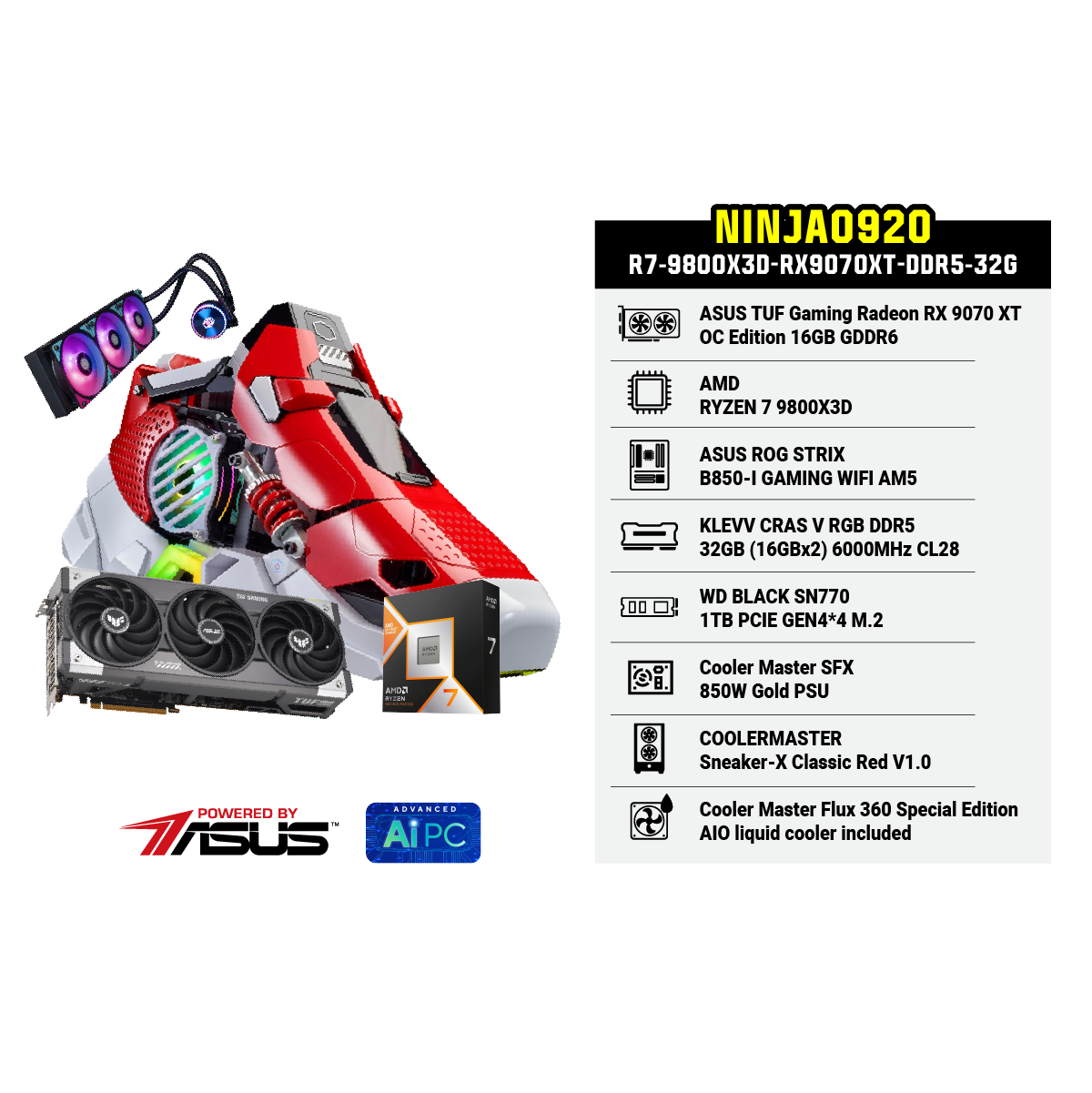 คอมประกอบ Set NINJA0920-R7-9800X3D-RX9070XT-DDR5-32G