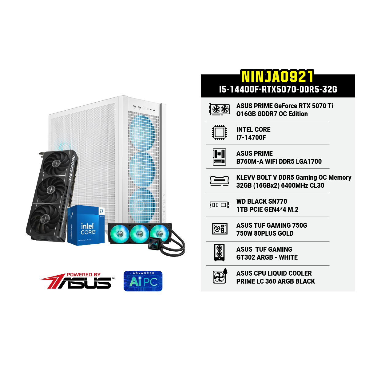 คอมประกอบ Set NINJA0921-I5-14400F-RTX5070-DDR5-32G