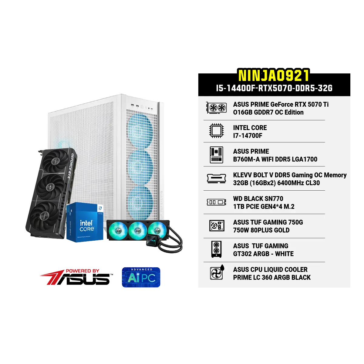 คอมประกอบ Set NINJA0921-I5-14400F-RTX5070-DDR5-32G