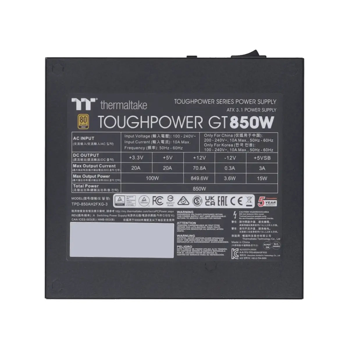 อุปกรณ์จ่ายไฟ THERMALTAKE TOUGHPOWER GT 850W 80 PLUS GOLD