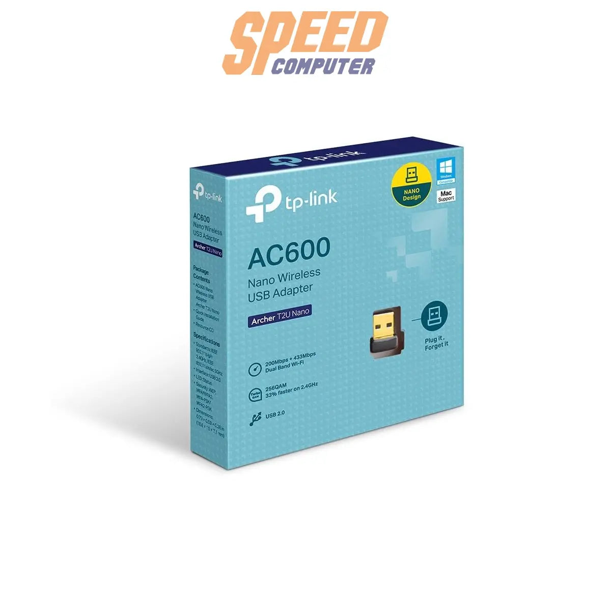 อุปกรณ์รับสัญญาณ Wi-Fi TP-Link Archer T2U Nano ขนาดเล็ก รองรับ Dual Band ความเร็วสูงสุด AC600 เชื่อมต่อผ่าน USB เหมาะสำหรับอัปเกรด Wi-Fi ให้พีซีและโน้ตบุ๊ก