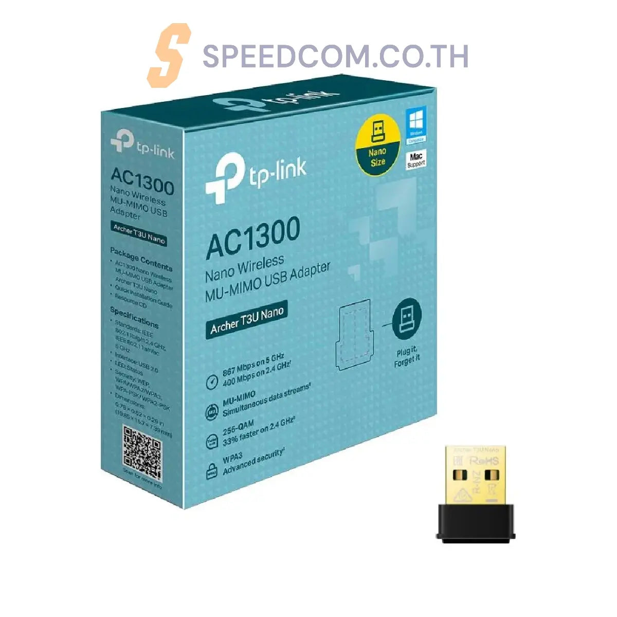 อุปกรณ์รับสัญญาณไวไฟ TP-Link Archer T3U Nano AC1300 NanoSpeedCom